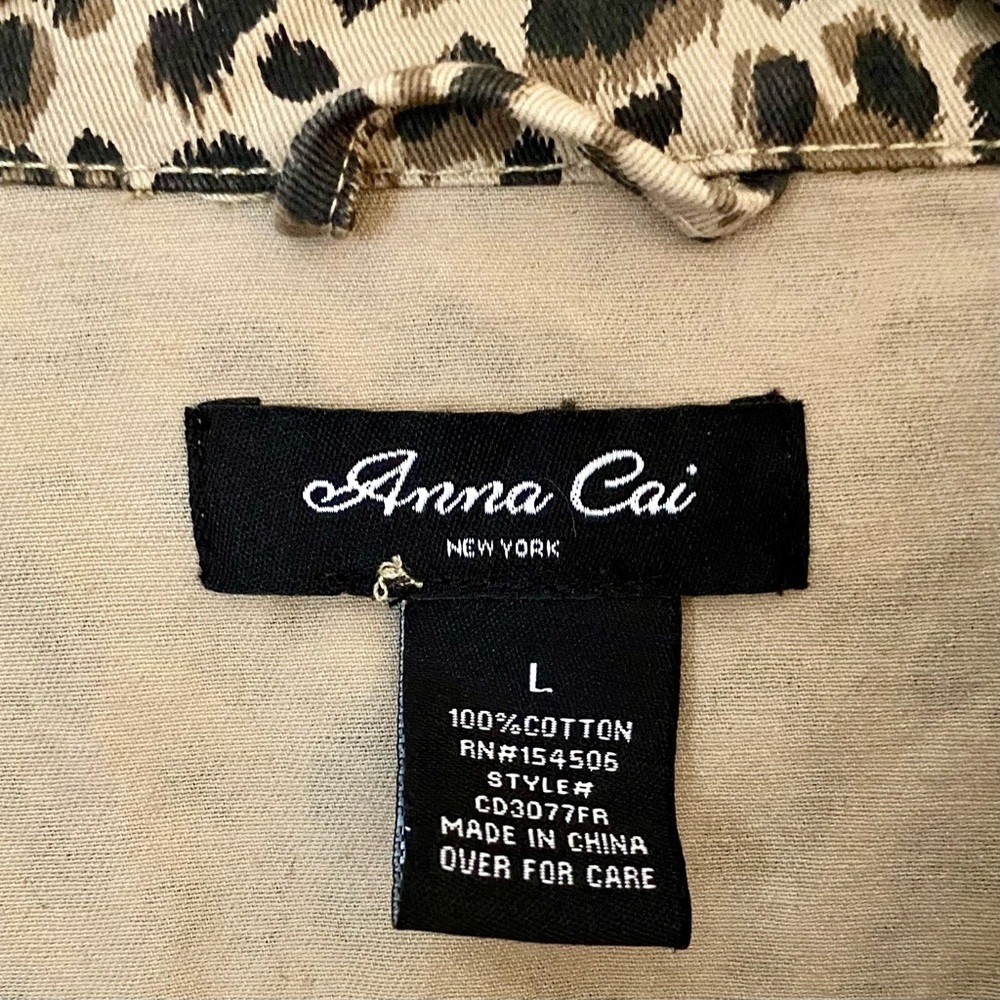 ANNA CAI NY Short Jacket Animal Print Long Sleeve Tan Black Cream Women Size L - Picture 10 of 11